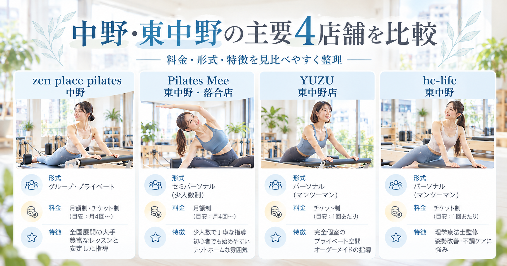 中野・東中野のマシンピラティス4店舗比較｜zen place・Pilates Mee・YUZU・hc-life