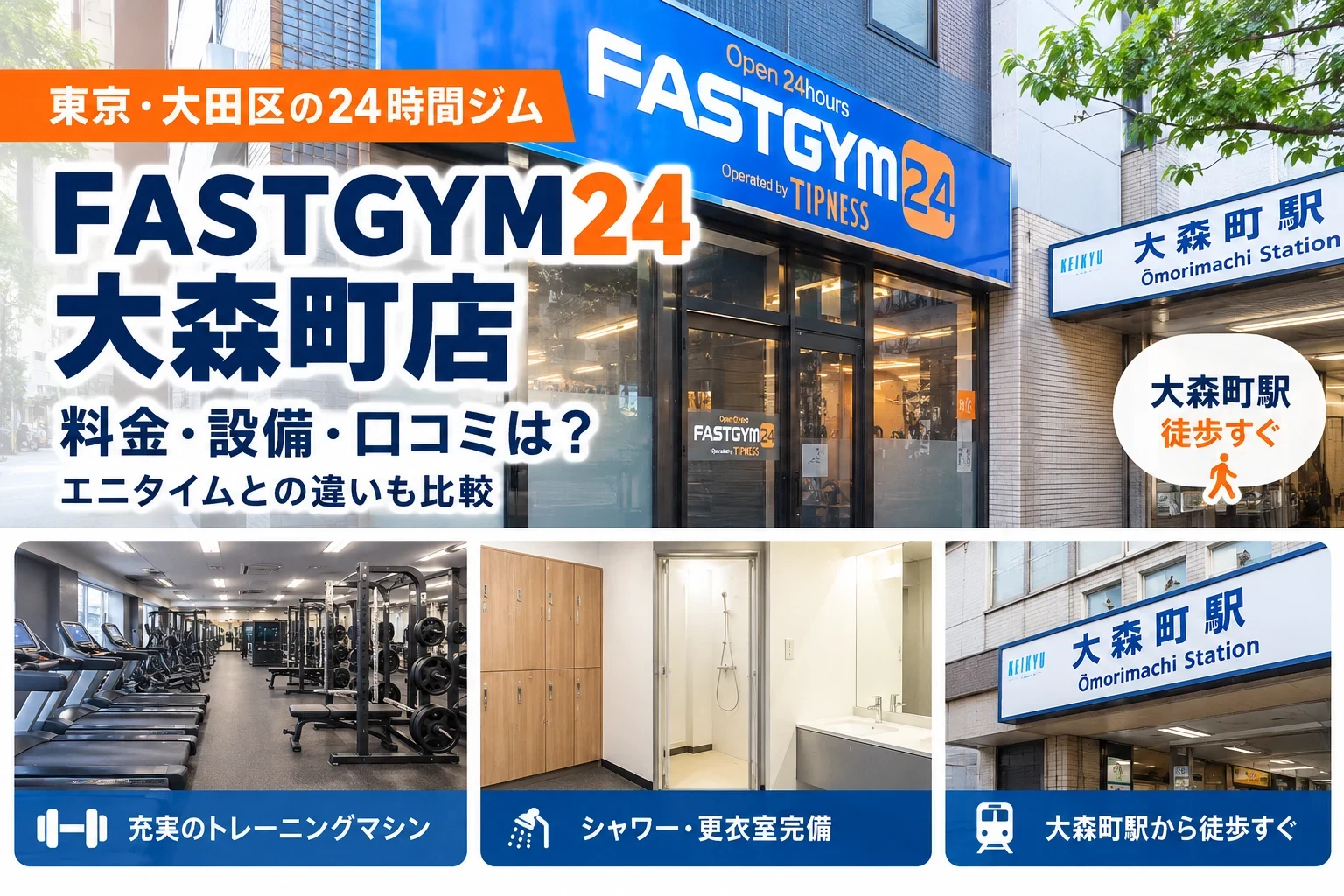 FASTGYM24大森町店のトレーニングマシン・シャワー・更衣室・アクセスのイメージ